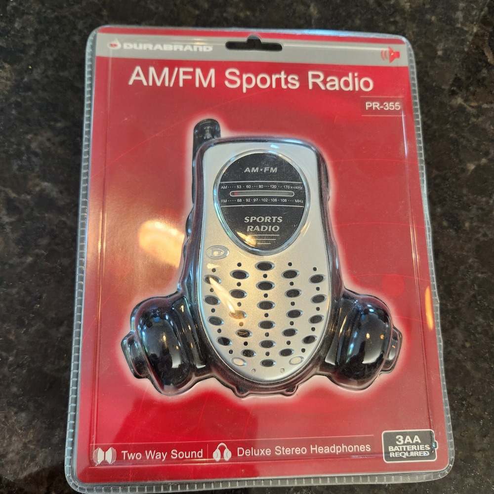 Durabrand AM/FM Sports Radio PR-355 Portable Silver Black with Headphones NEW